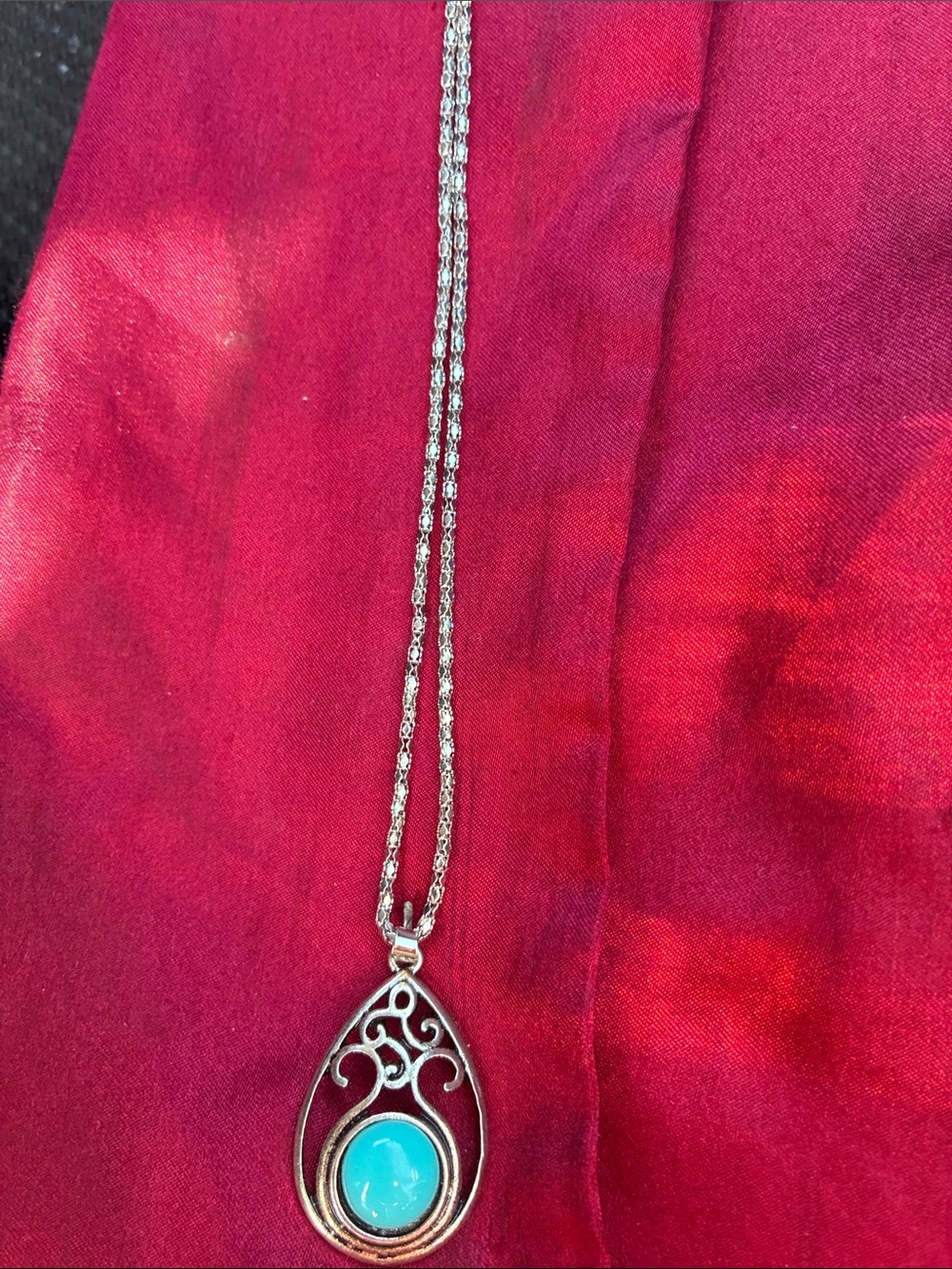Silver Teardrop Pendant Necklace with Turquoise Stone